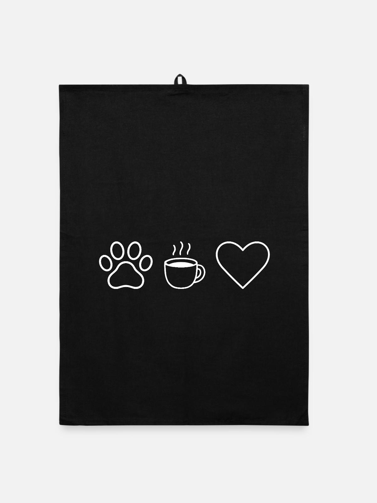 Pfote Kaffee Herz - Organic Geschirrtuch - Schwarz - Vorne
