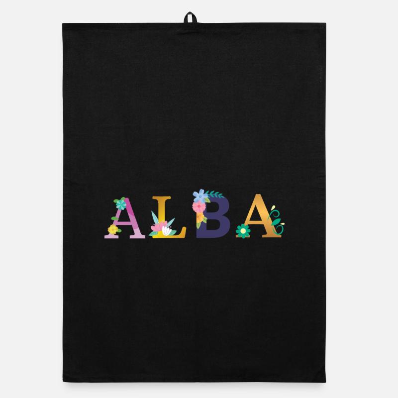 Nom de l’ALBA décoré de fleurs Torchon bio