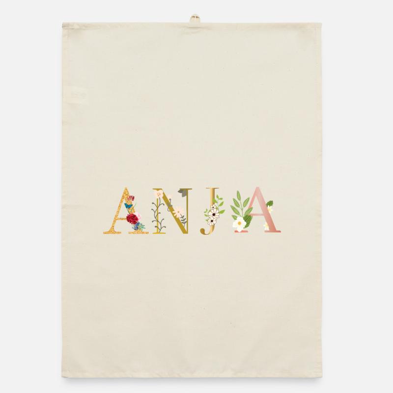 ANJA Name decorated with flowers Organic dish towel