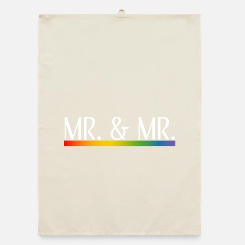 Rainbow stripes Mr and Mr white Organic dish towel