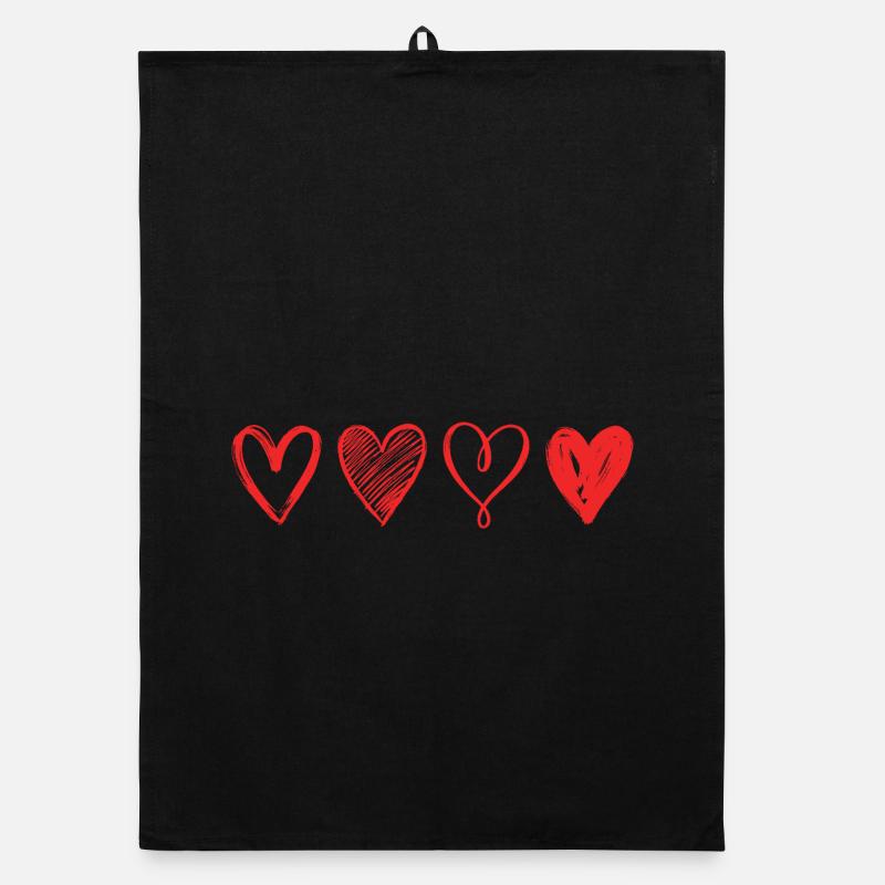 Sketched Red Hearts – Minimalist Design Organic dish towel