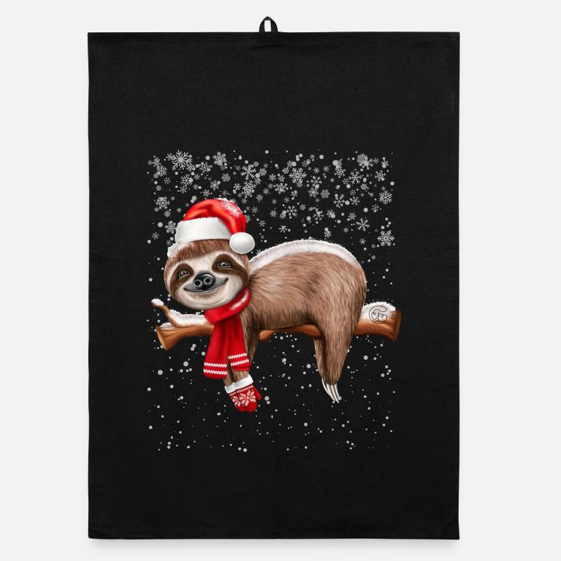 Faultier Weihnachten - Organic Geschirrtuch - Schwarz