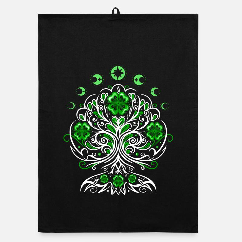 St Patricks Day Lebensbaum mit Mondphasen Organic Geschirrtuch