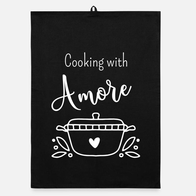 Kochen | Kochen Design | coocking with amore | - Organic Geschirrtuch - Schwarz