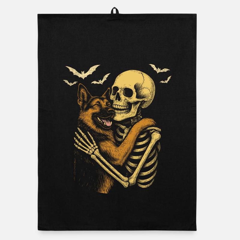 German Shepherd Hug Skeleton Organic dish towel