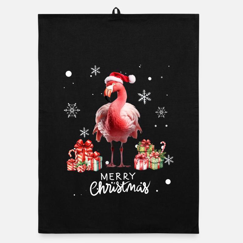 Flamingo à Noël. Cadeau de Noël Torchon bio