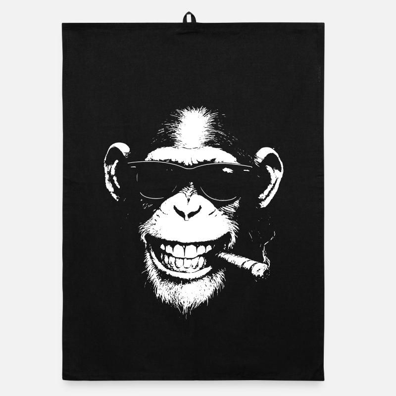 Lächelnder Affe mit Sonnenbrille und Zigarre Organic Geschirrtuch