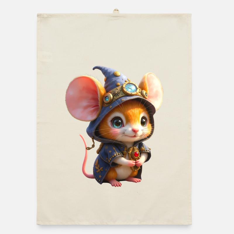 Souris Sorcière Steampunk Bleue Torchon bio