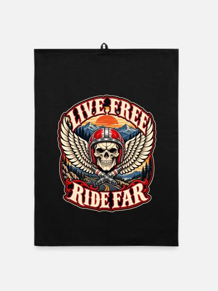 Biker leben frei mit Far Skull Wings im Freien - Organic Geschirrtuch - Schwarz