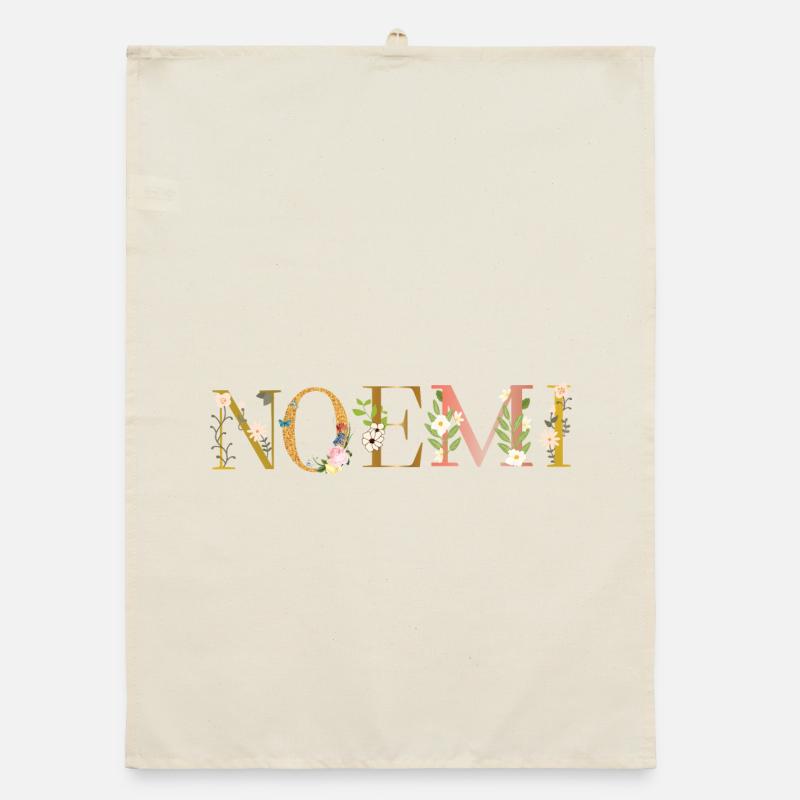 Le nom NOEMI décoré de fleurs Torchon bio