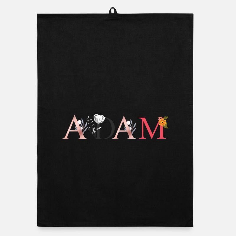 ADAM Name Art With Flowers Embroidered Organic dish towel