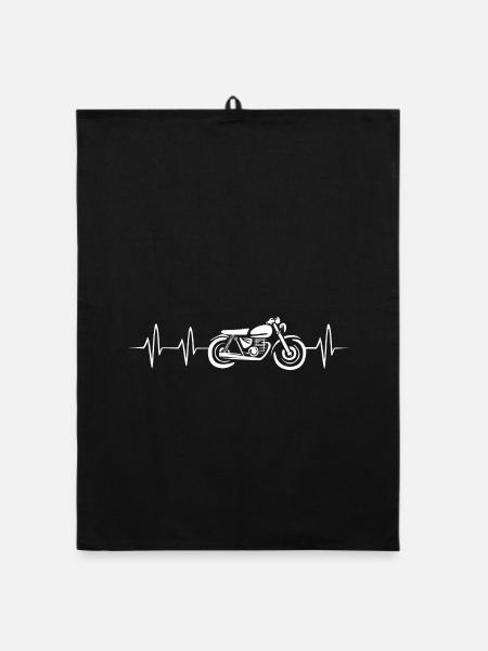Moped heartbeat for motorcycle fans - caferacer icon - Organic dish towel - black - Front