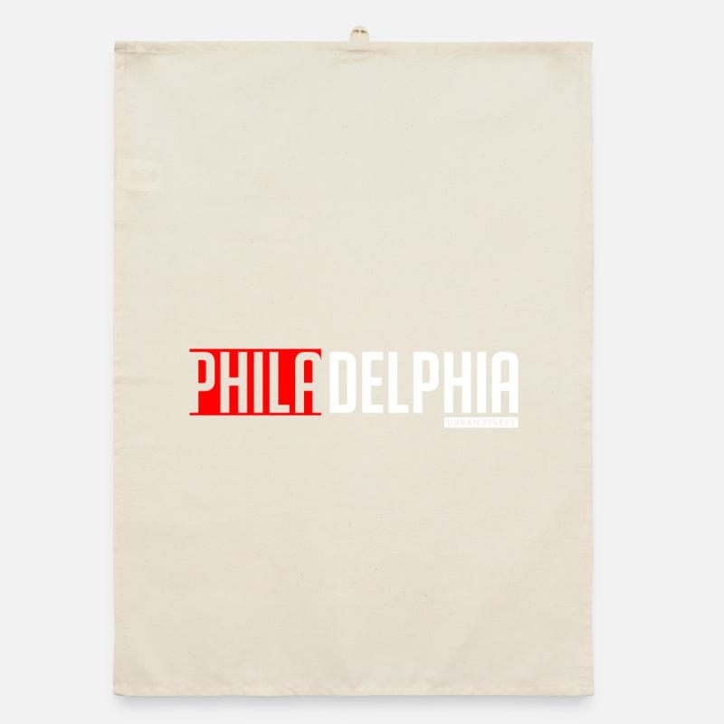 Farbenfrohes textbasiertes Design von Philly und Delta Organic Geschirrtuch