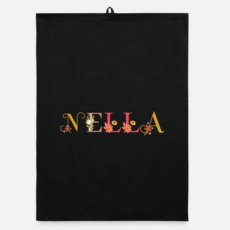 NELLA name decorated with flowers Organic dish towel
