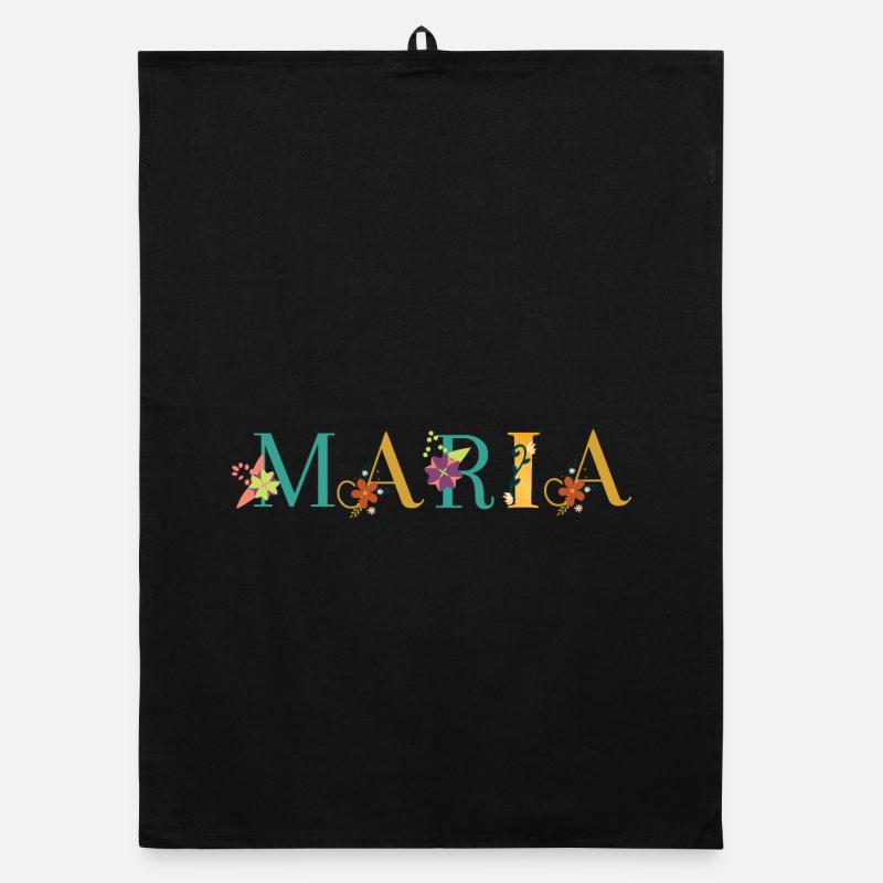 MARIA Nom Art avec fleurs brodées Torchon bio