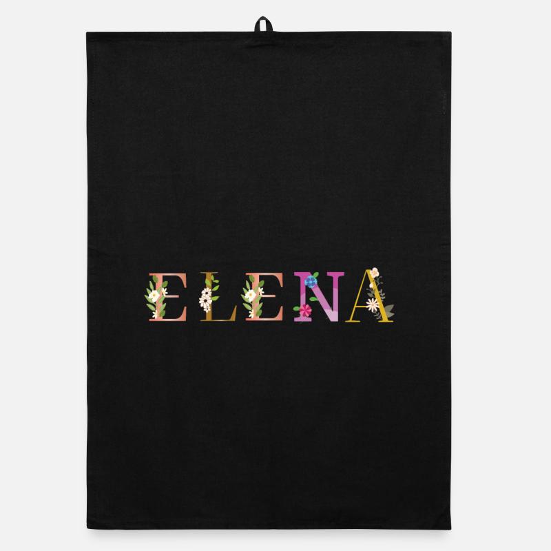 Le nom d’ELENA est décoré de fleurs Torchon bio