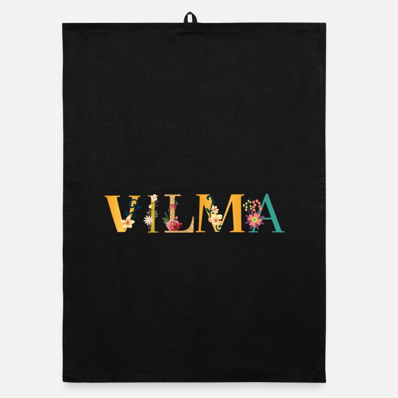 Le nom de VILMA est décoré de fleurs Torchon bio