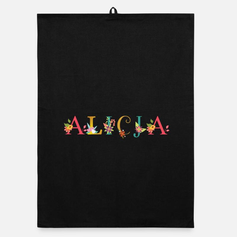 Le nom d’ALICJA est orné de fleurs Torchon bio