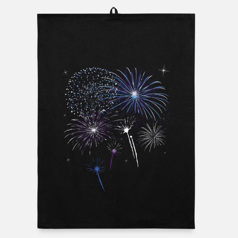 Feu d'artifice coloré avec des étoiles. - Torchon bio - noir