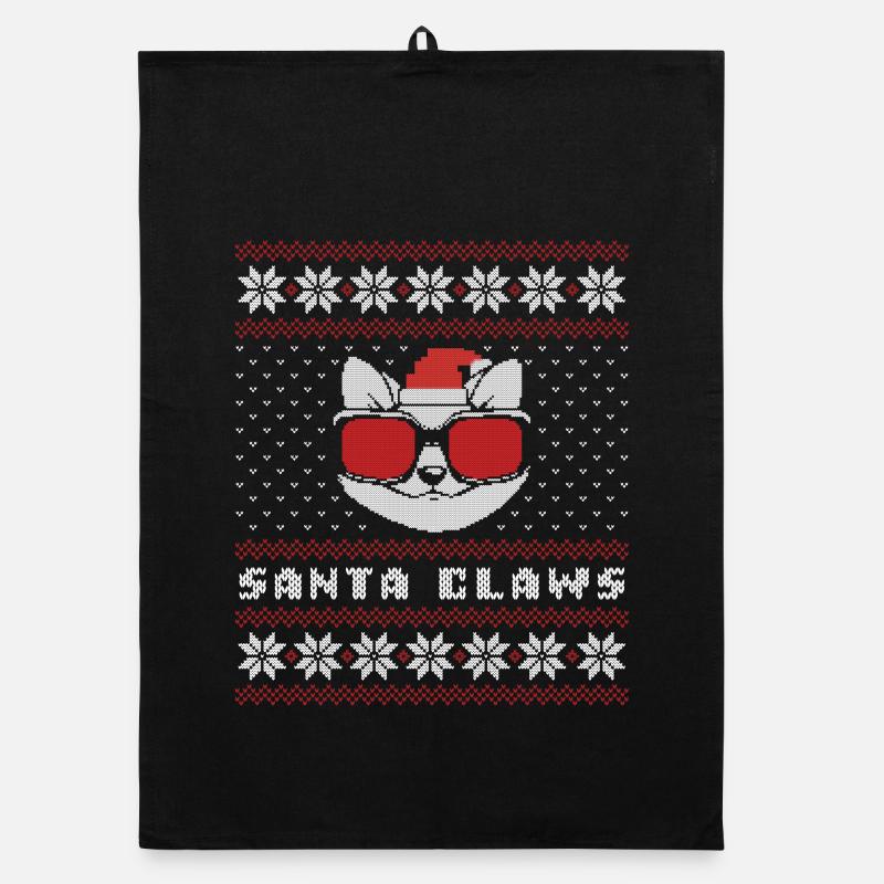 Santa Claws Cat Organic dish towel