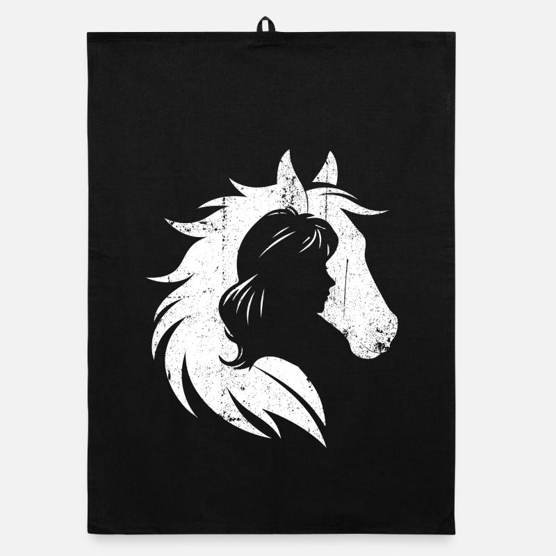 Mädchen Und Pferd Silhouette Porträt Organic Geschirrtuch