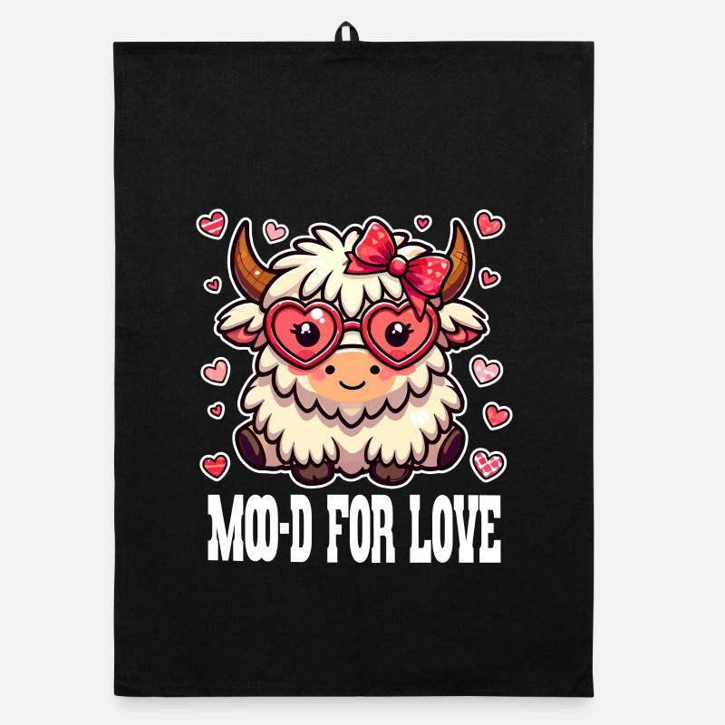 Moo-d for Love - Douce vache de la Saint-Valentin Torchon bio