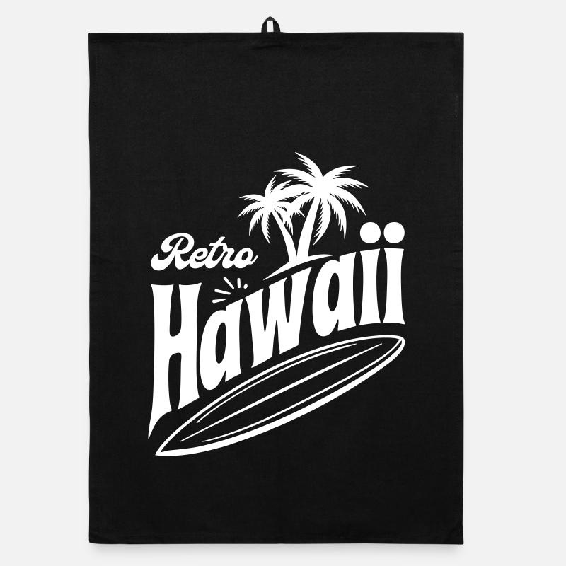 Retro Hawaii Vibes with Palm Trees and Surfboard Organic dish towel