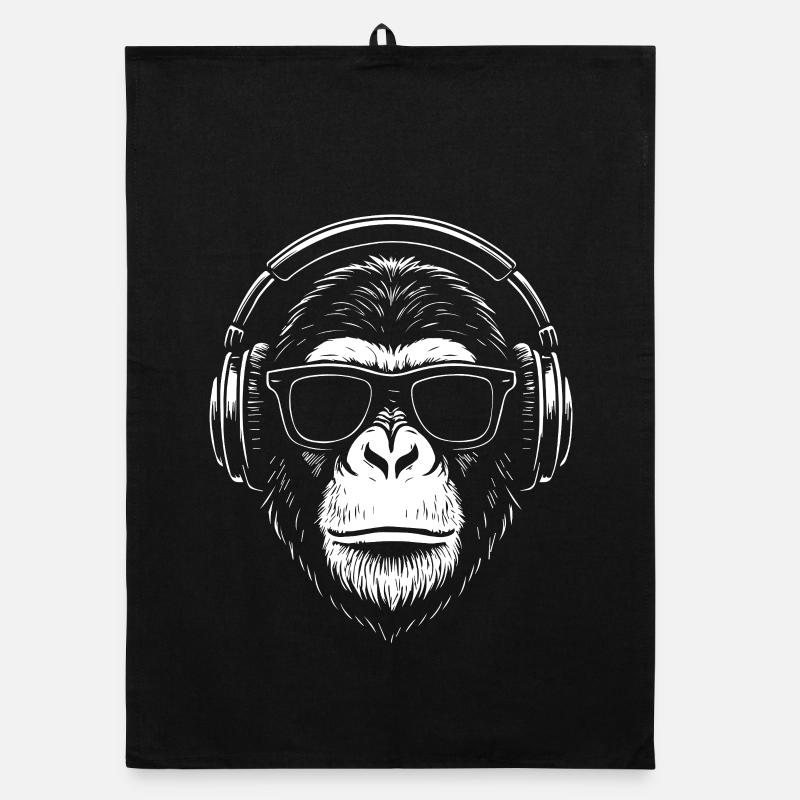 Monkey DJ Kopfhörer Silhouette Organic Geschirrtuch