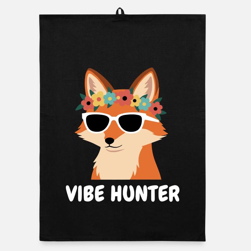 Vibe Hunter Fox with Floral Wreath Organic dish towel