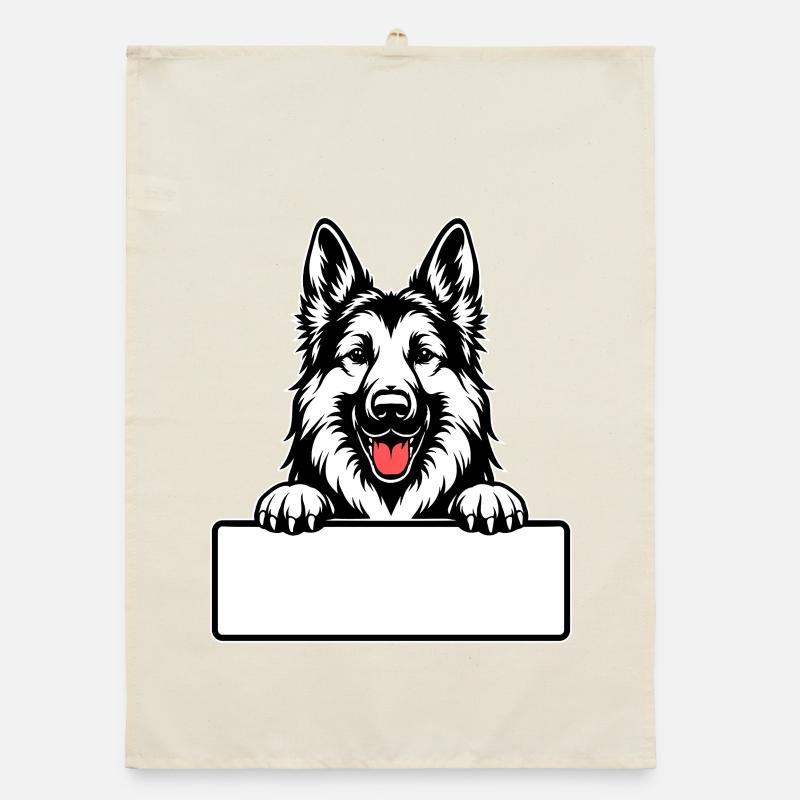 German Shepherd with Name Tag Organic dish towel