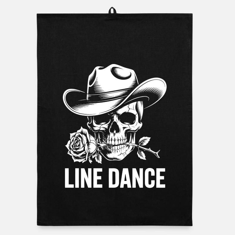Line Dance Skull mit Rose Organic Geschirrtuch