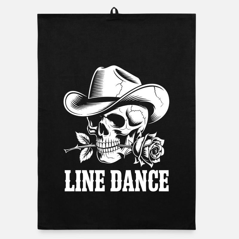 Skull with Cowboy Hat and Rose - Line Dance Organic dish towel