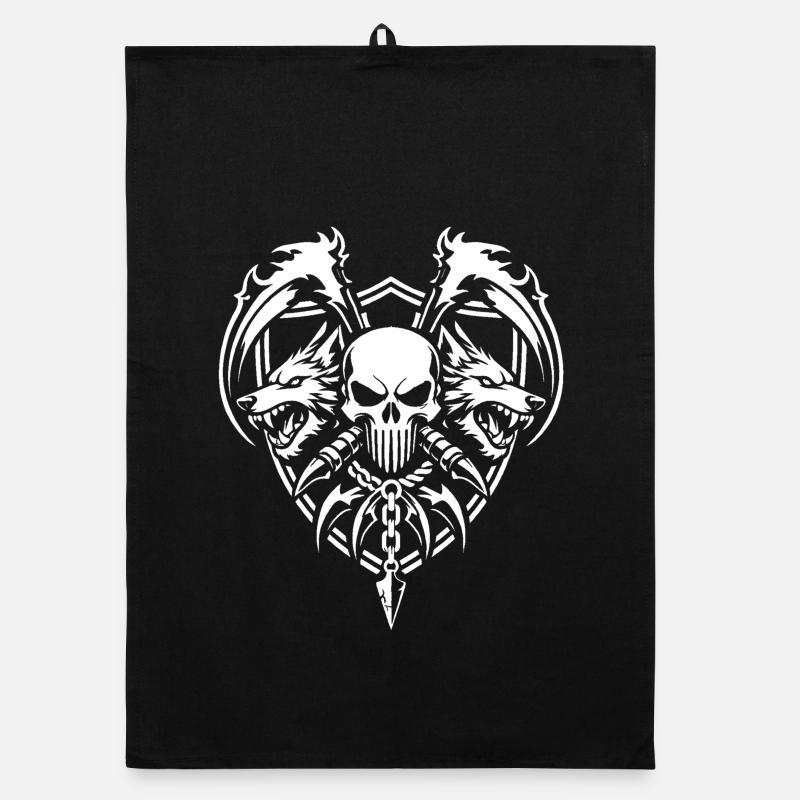 Skull and Twin Wolves Warrior Emblem Organic dish towel