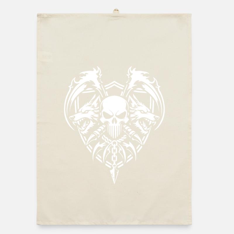 Skull and Twin Wolves Warrior Emblem Organic dish towel