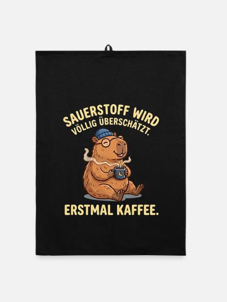 Lustiges Kaffee T-Shirt mit Capybara & Brille - Organic Geschirrtuch - Schwarz