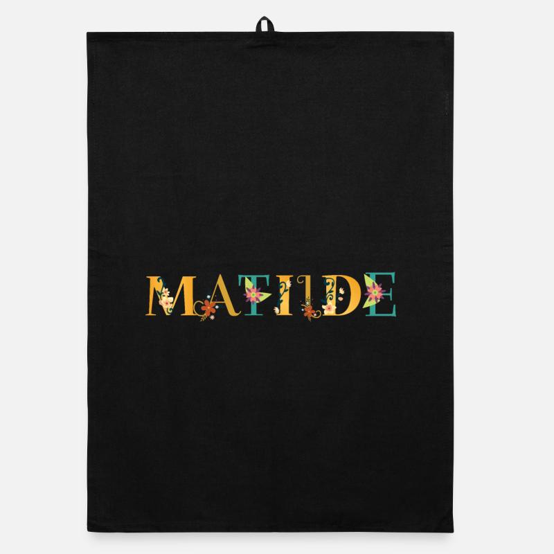 MATILDE Nom Art avec fleurs brodées Torchon bio