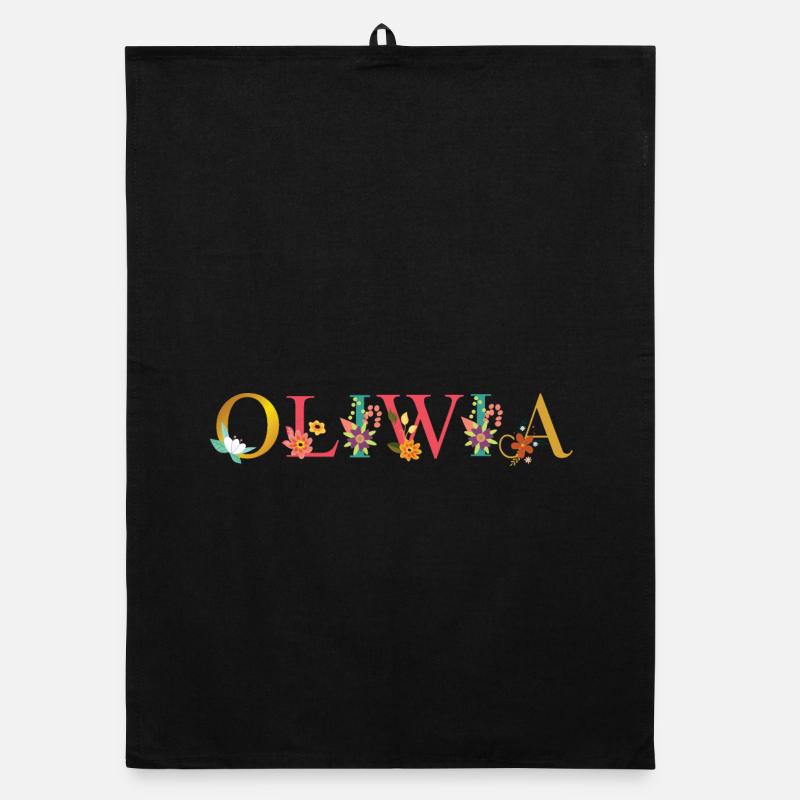 OLIWIA name decorated with flowers Organic dish towel