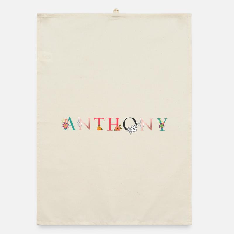 ANTHONY Nom Art avec fleurs brodées Torchon bio