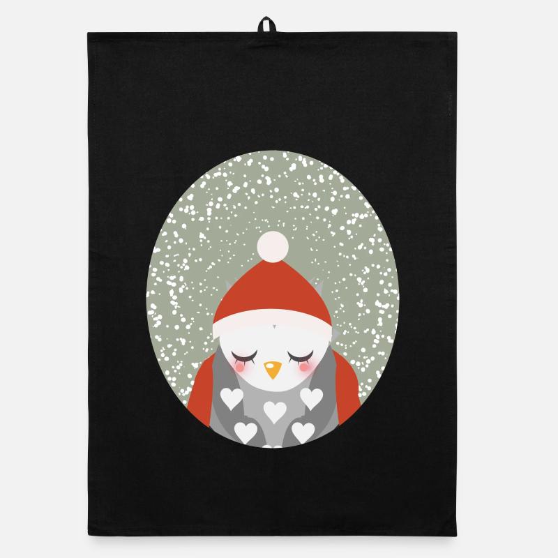 verträumte Eule mit Santa Claus Weihnachtsmütze Organic Geschirrtuch