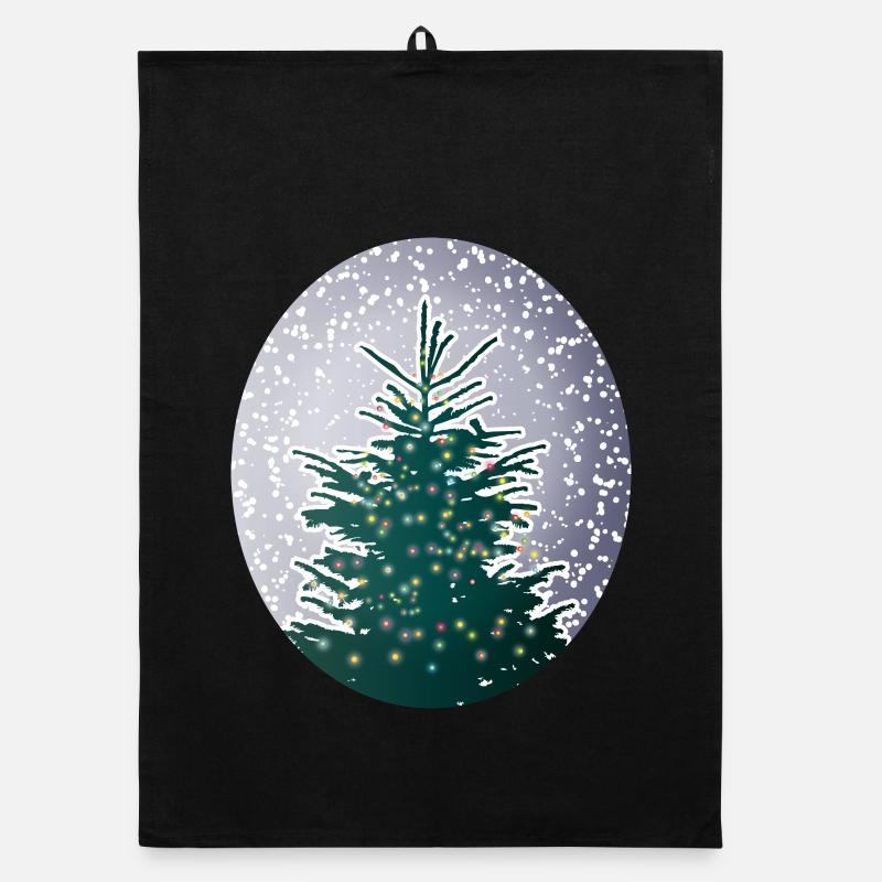 illuminated Christmas tree in the snow Organic dish towel