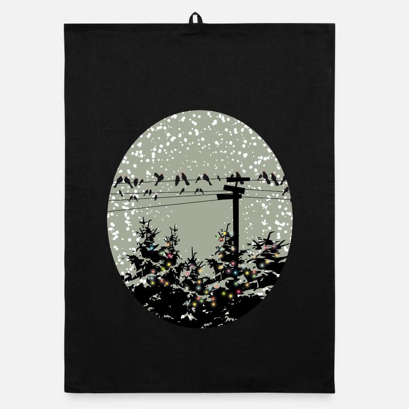 Birds on power line over illuminated trees Organic dish towel