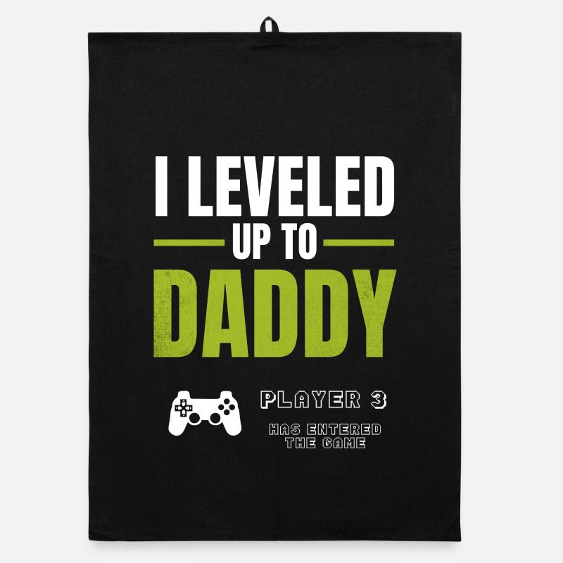 Level Up Daddy – Gamer Väter Design - Torchon bio - noir