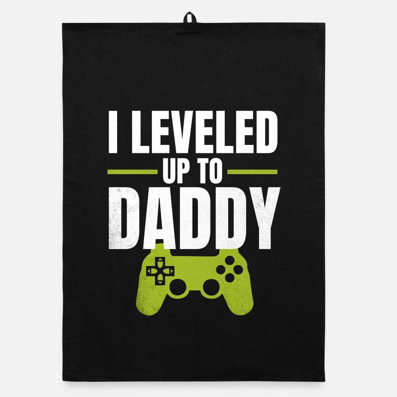 I Leveled Up to Daddy - Organic Geschirrtuch - Schwarz