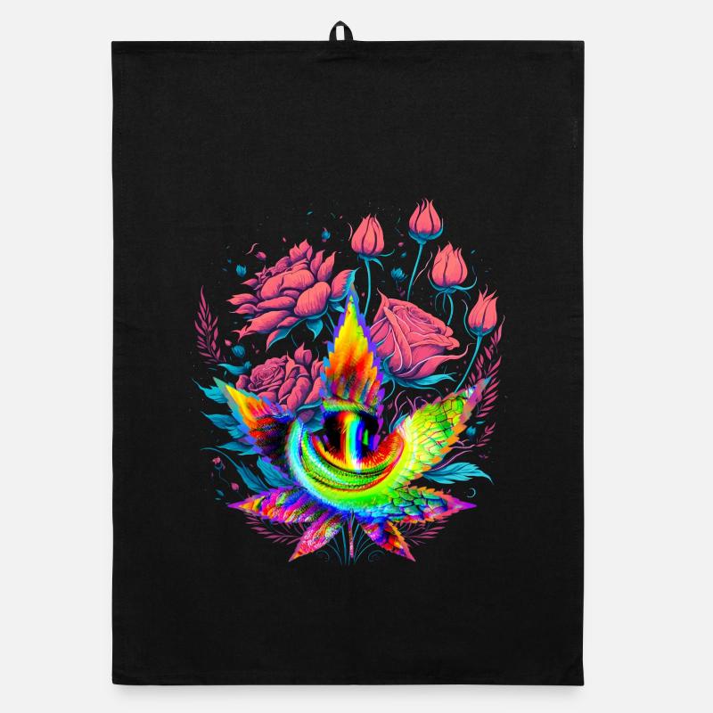 Feuille de cannabis psychédélique avec œil de dragon Torchon bio