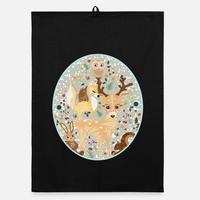 Mignons animaux de la forêt célébrant Noël ensemble Torchon bio