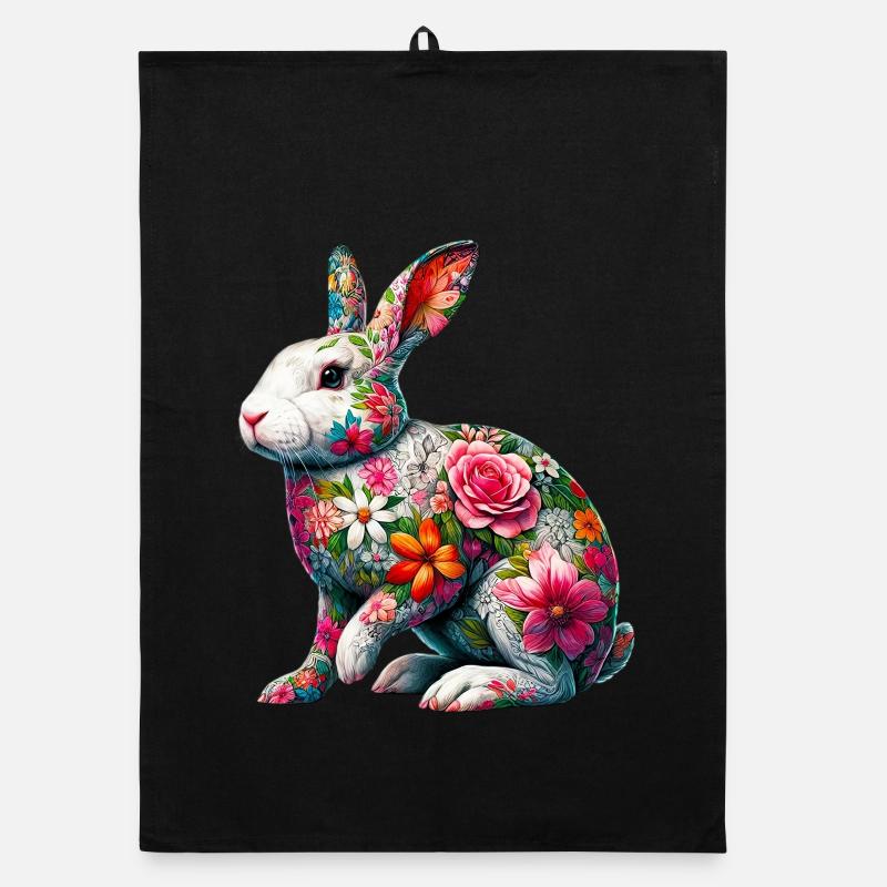 Rabbit decorated with flowers Organic dish towel