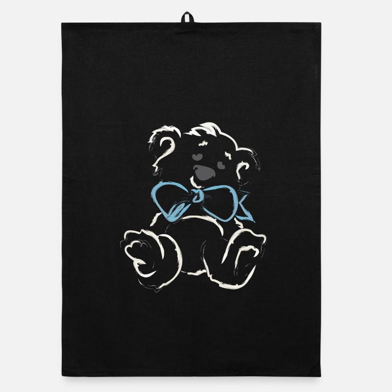 Playful teddy bear with blue bow Organic dish towel