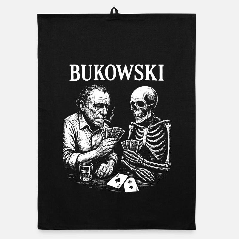 Bukowski spielt Karten mit Skeleton Organic Geschirrtuch