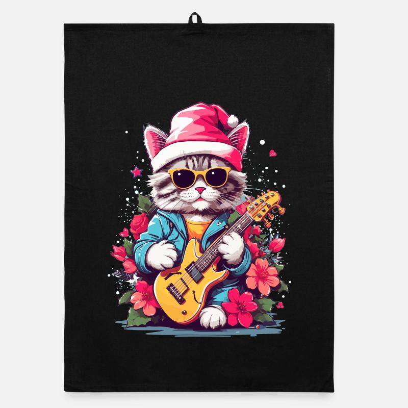 Chat mignon avec guitare Torchon bio