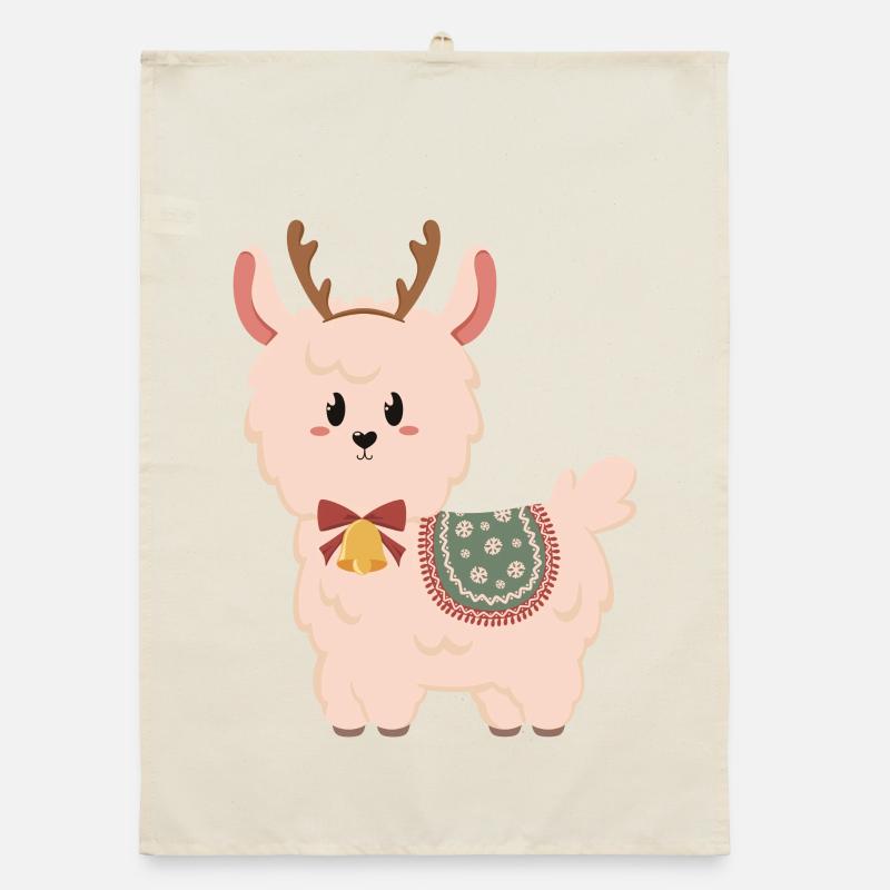 Cute alpaca with bells for Christmas Organic dish towel